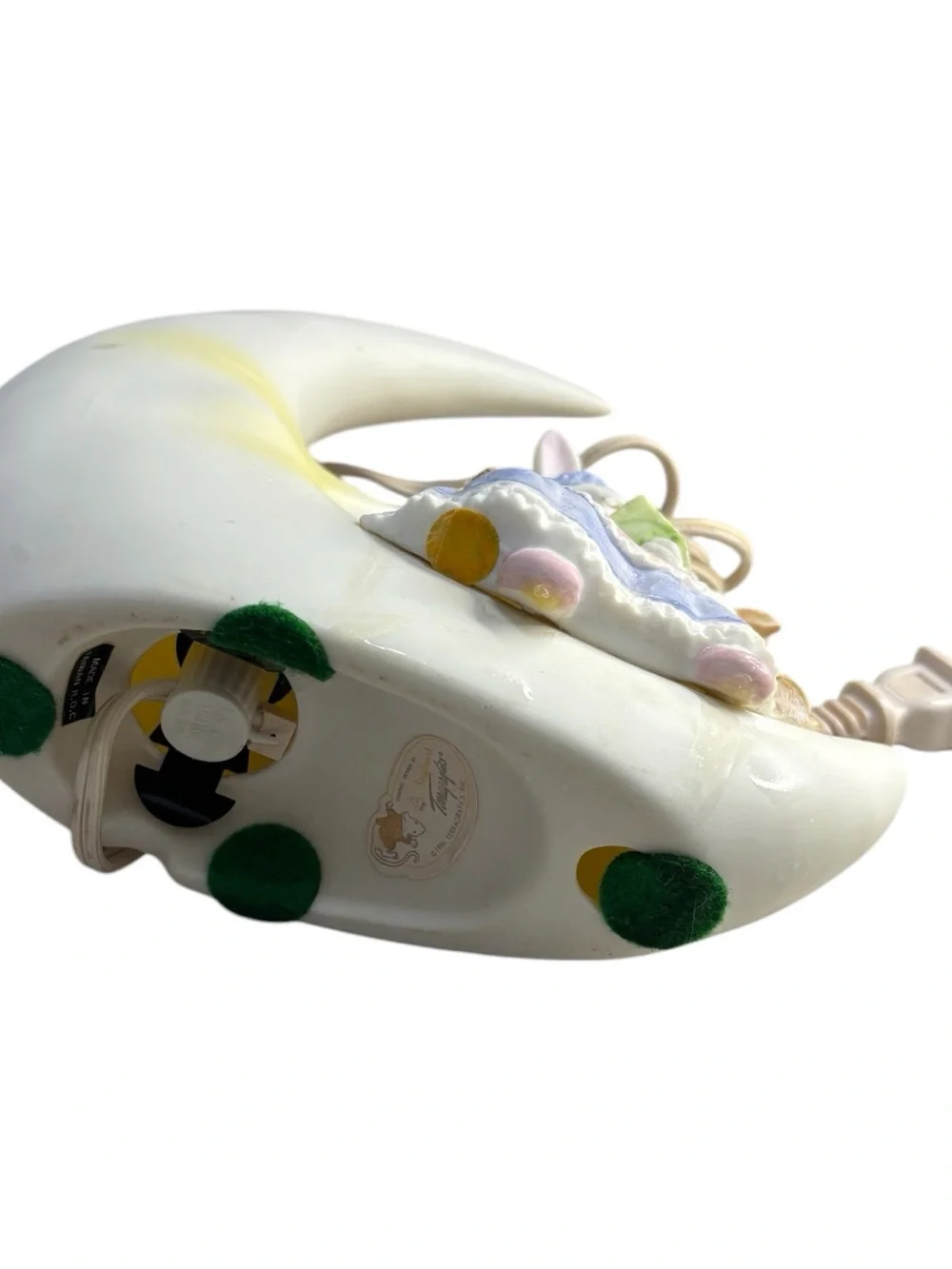 1986 Terragrafics Ceramic Momma Rabbit Babies Crescent Moon Night Light Electric